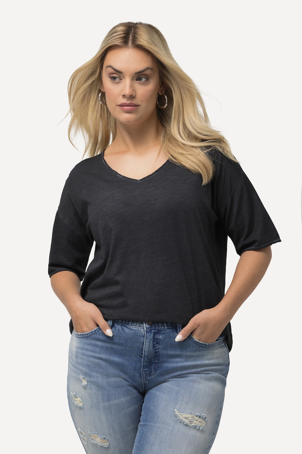 Grote Maten T-shirt, Dames, blauw, Maat: 42/44, Katoen, Ulla Popken