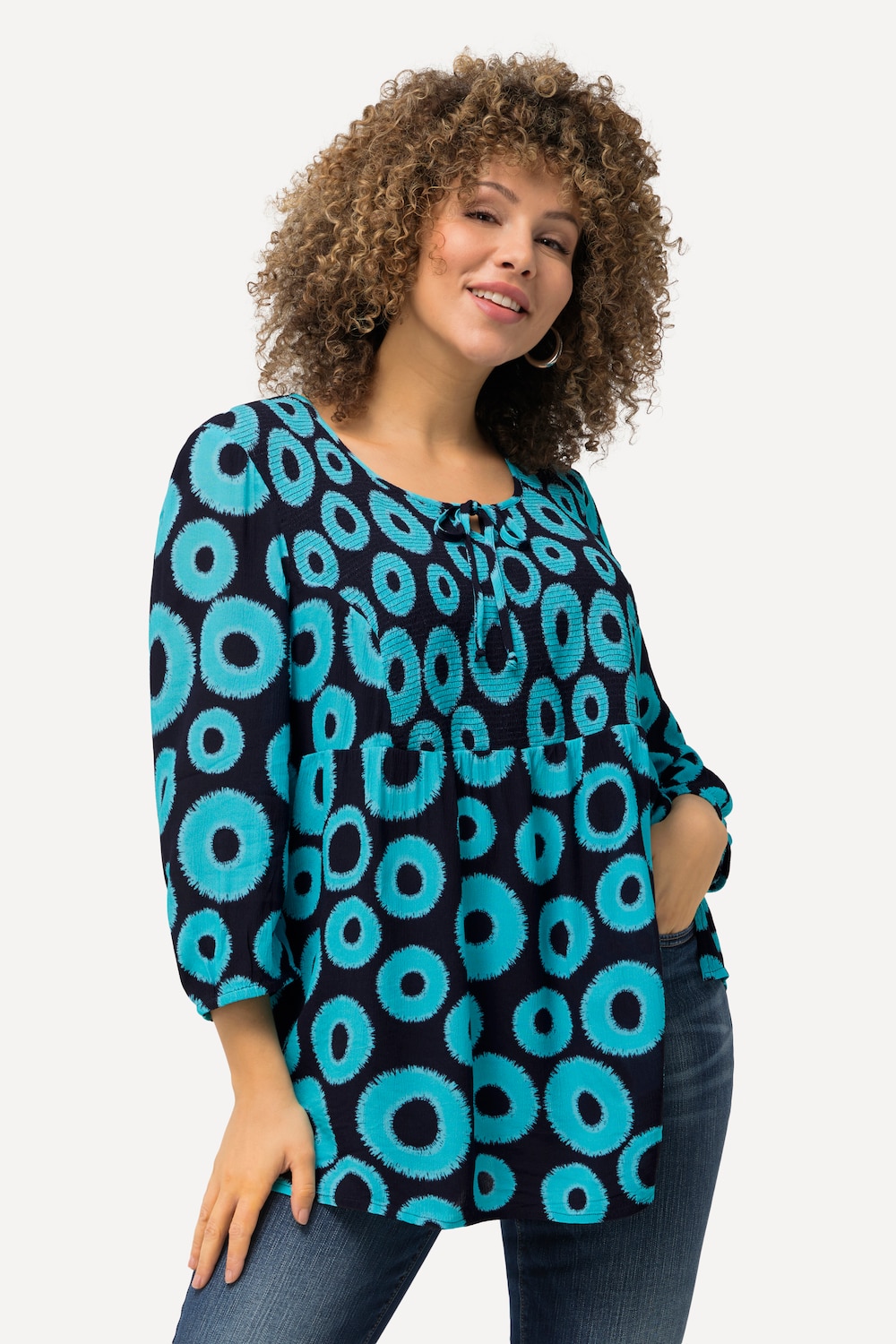 Grote Maten Gerimpelde blouse, Dames, turquoise, Maat: 62/64, Viscose, Ulla Popken