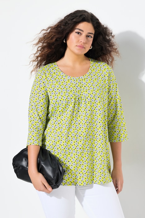 Flower Print 3/4 Sleeve A-Line Tee