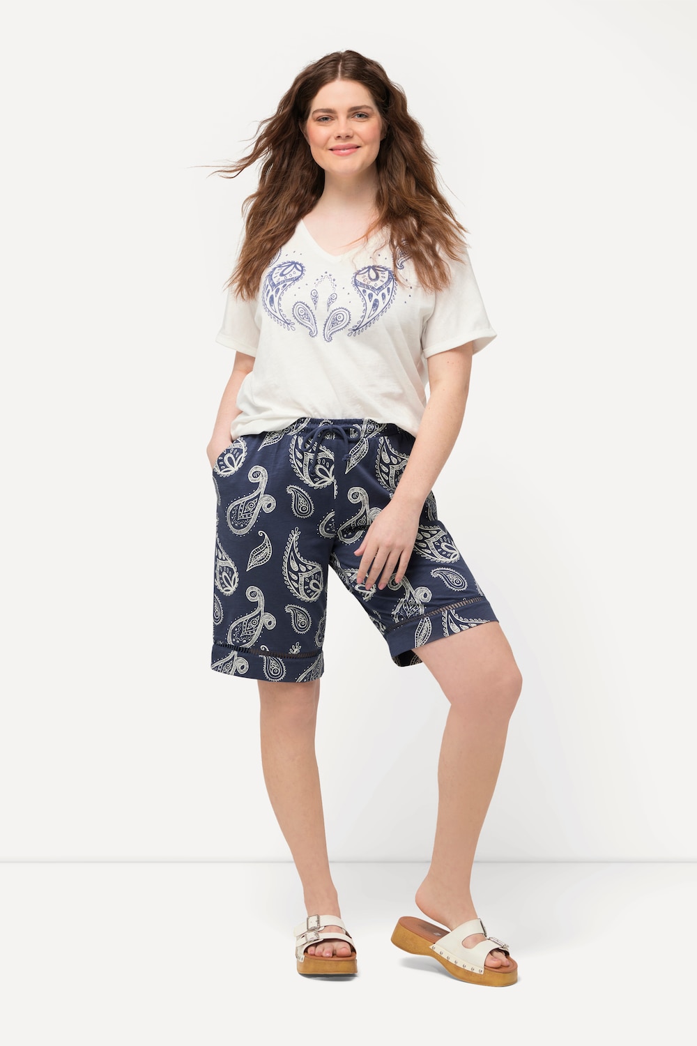 Große Größen Jersey-Shorts, Damen, blau, Größe: 42/44, Baumwolle, Ulla Popken