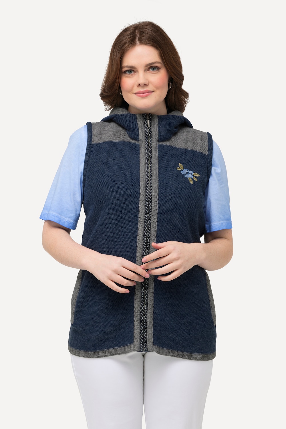 Große Größen Trachten-Strickweste, Damen, blau, Größe: 50/52, Synthetische Fasern/Wolle, Ulla Popken