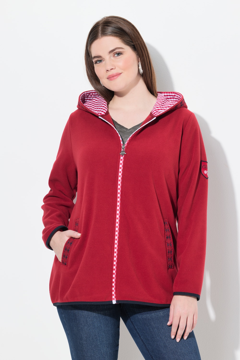 Große Größen Trachten-Fleecejacke, Damen, rot, Größe: 46/48, Polyester, Ulla Popken