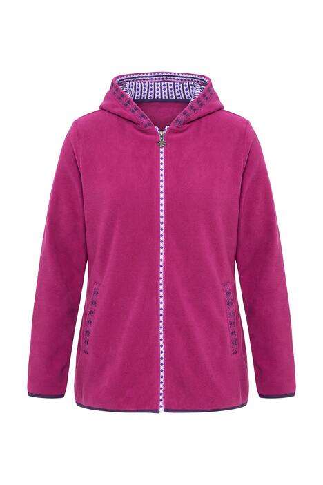 Tradiční flísová bunda, kapuce, ozdobná výšivka, dlouhé rukávy