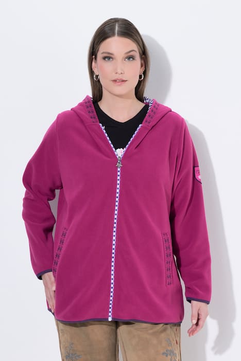 Trachten-Fleecejacke, Kapuze, Zierstickerei, Langarm