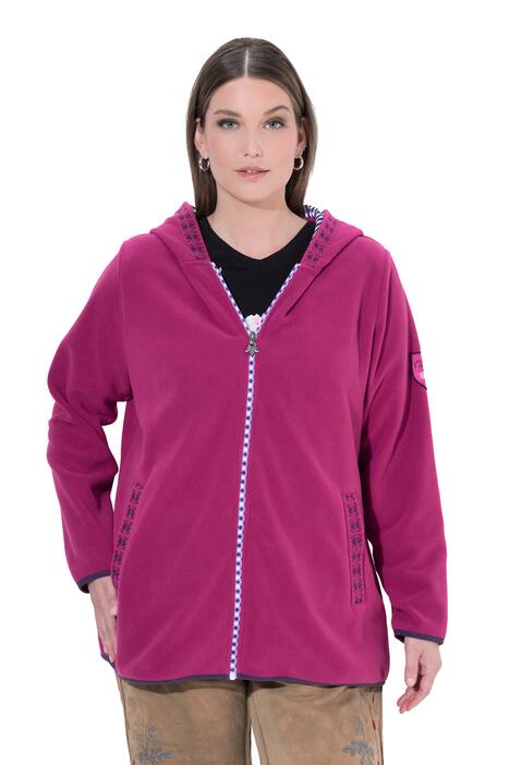 Tradiční flísová bunda, kapuce, ozdobná výšivka, dlouhé rukávy