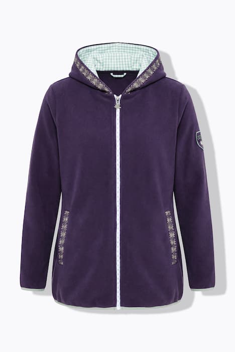 Trachten-Fleecejacke, Kapuze, Zierstickerei, Langarm