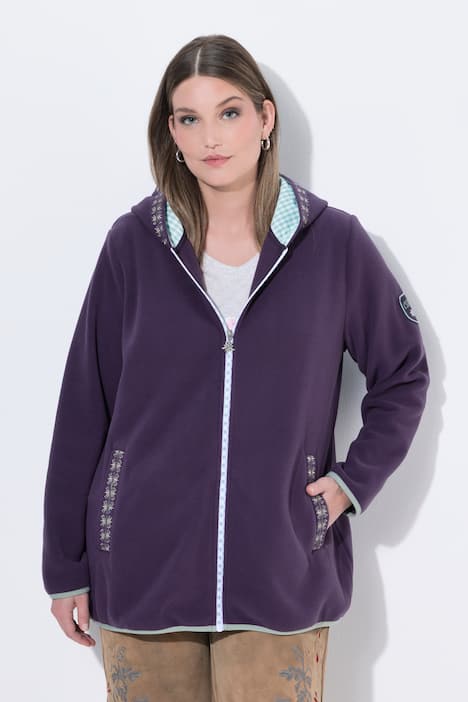 Trachten-Fleecejacke, Kapuze, Zierstickerei, Langarm