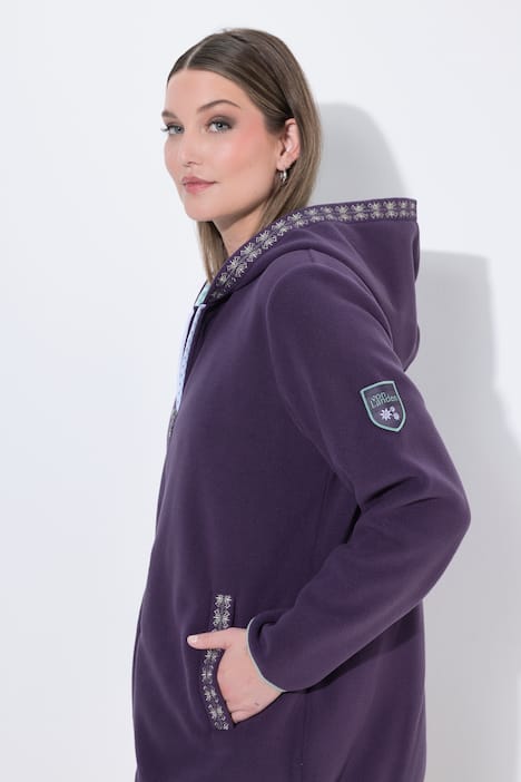 Trachten-Fleecejacke, Kapuze, Zierstickerei, Langarm