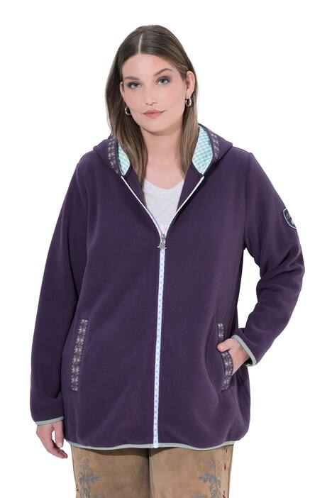 Tradiční flísová bunda, kapuce, ozdobná výšivka, dlouhé rukávy