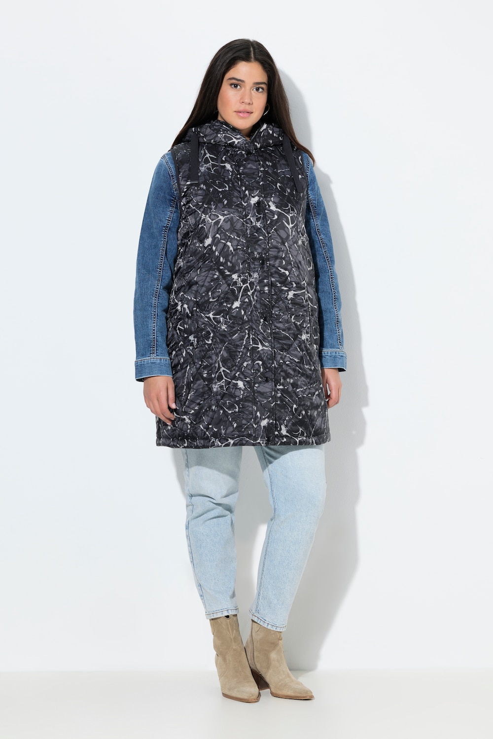 Große Größen HYPRAR Long-Steppweste, Damen, grau, Größe: 62/64, Polyester, Ulla Popken