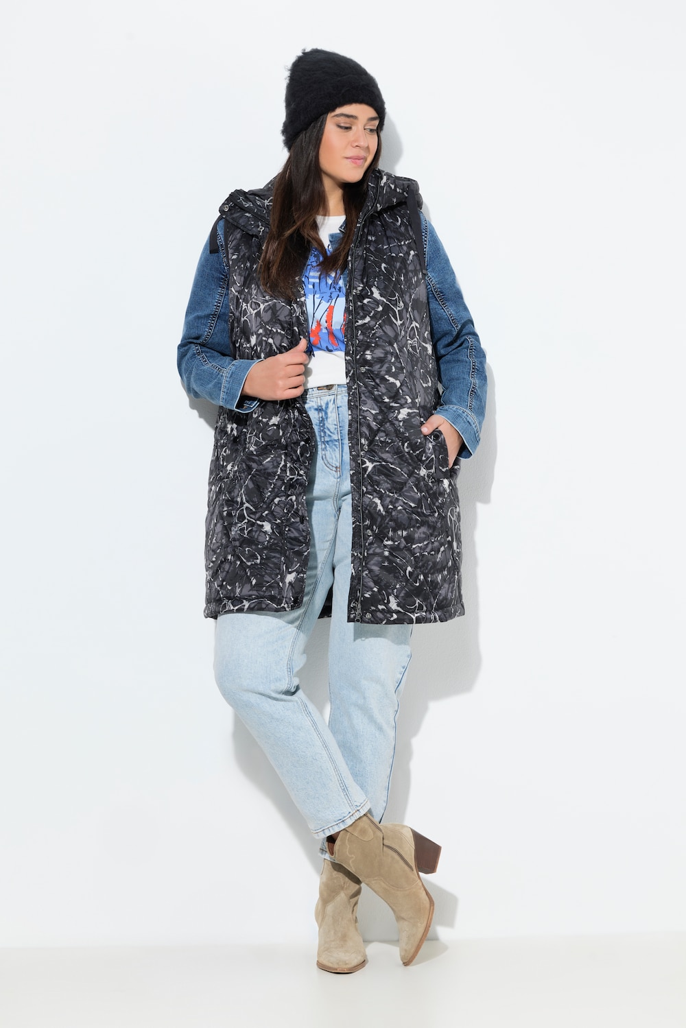 Große Größen HYPRAR Long-Steppweste, Damen, grau, Größe: 50/52, Polyester, Ulla Popken