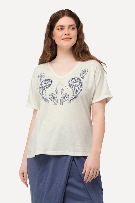 Eco Cotton Flocked Paisley Motif Short Sleeve Tee