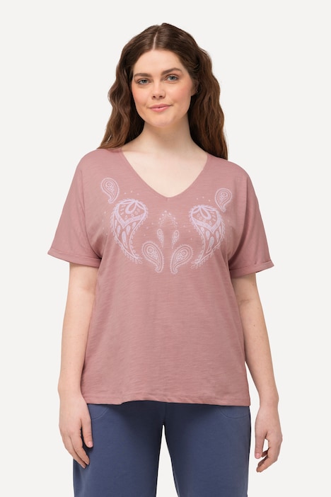 Eco Cotton Flocked Paisley Motif Short Sleeve Tee