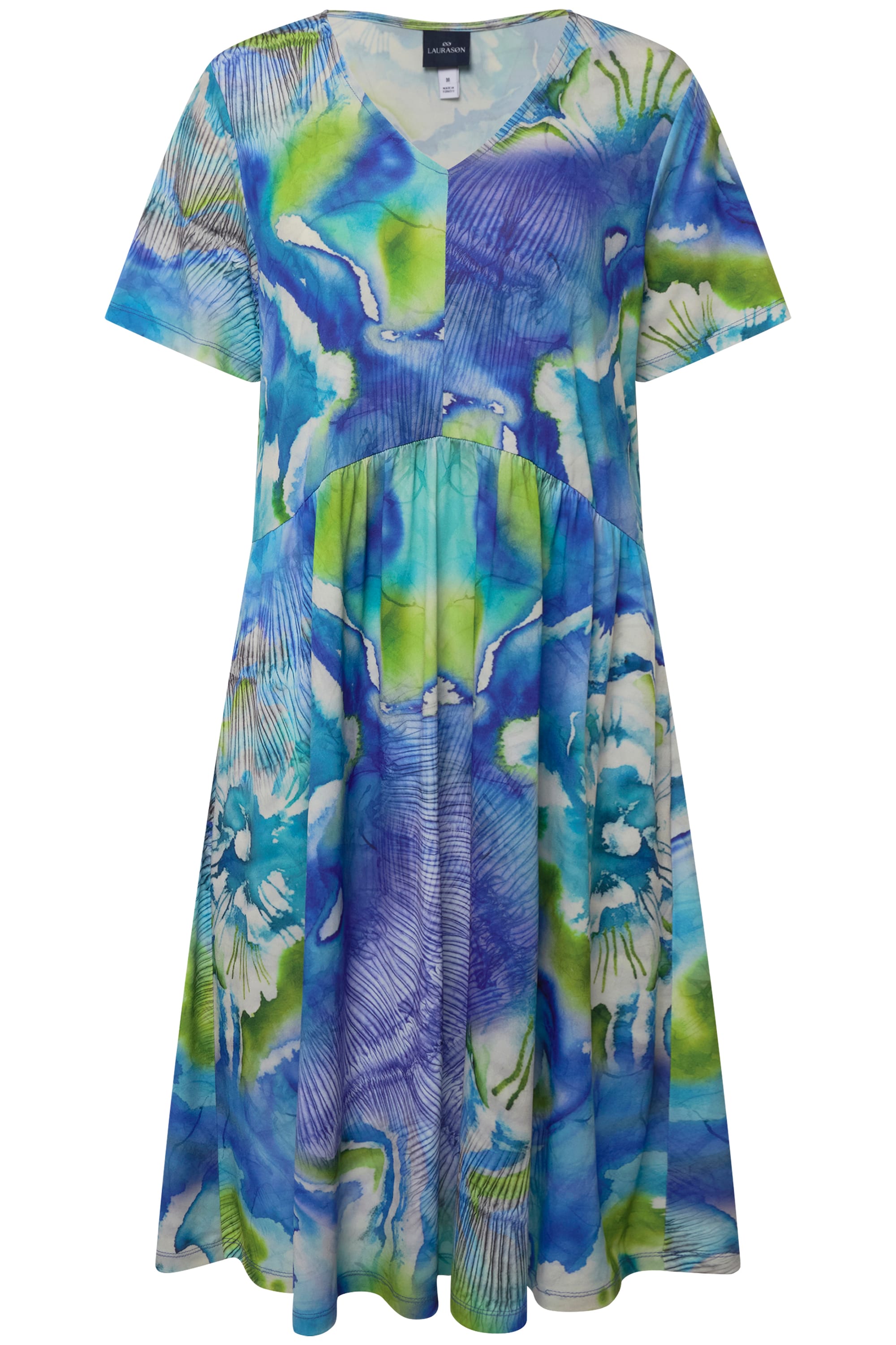Laurasøn Damen Jerseykleid Batik Blüten V Ausschnitt Halbarm 829141