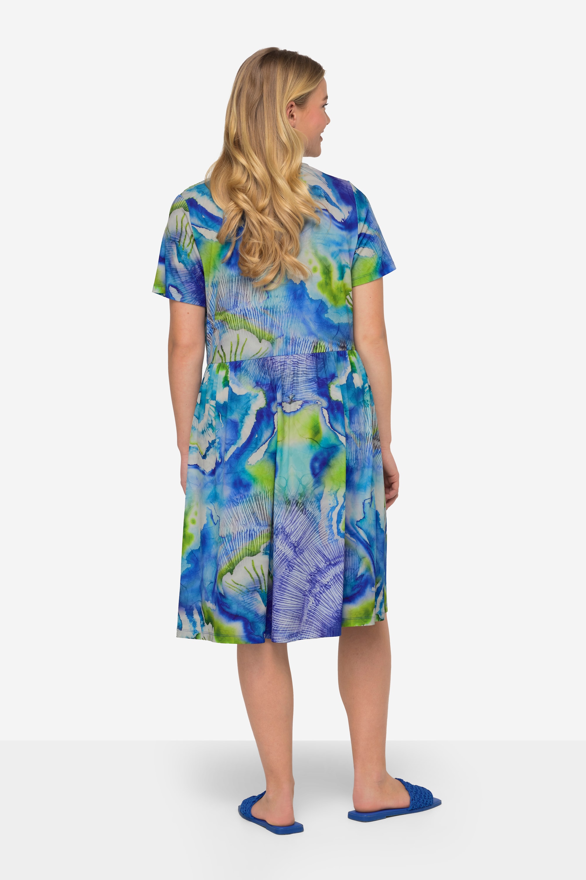 Laurasøn Damen Jerseykleid Batik Blüten V Ausschnitt Halbarm 829141