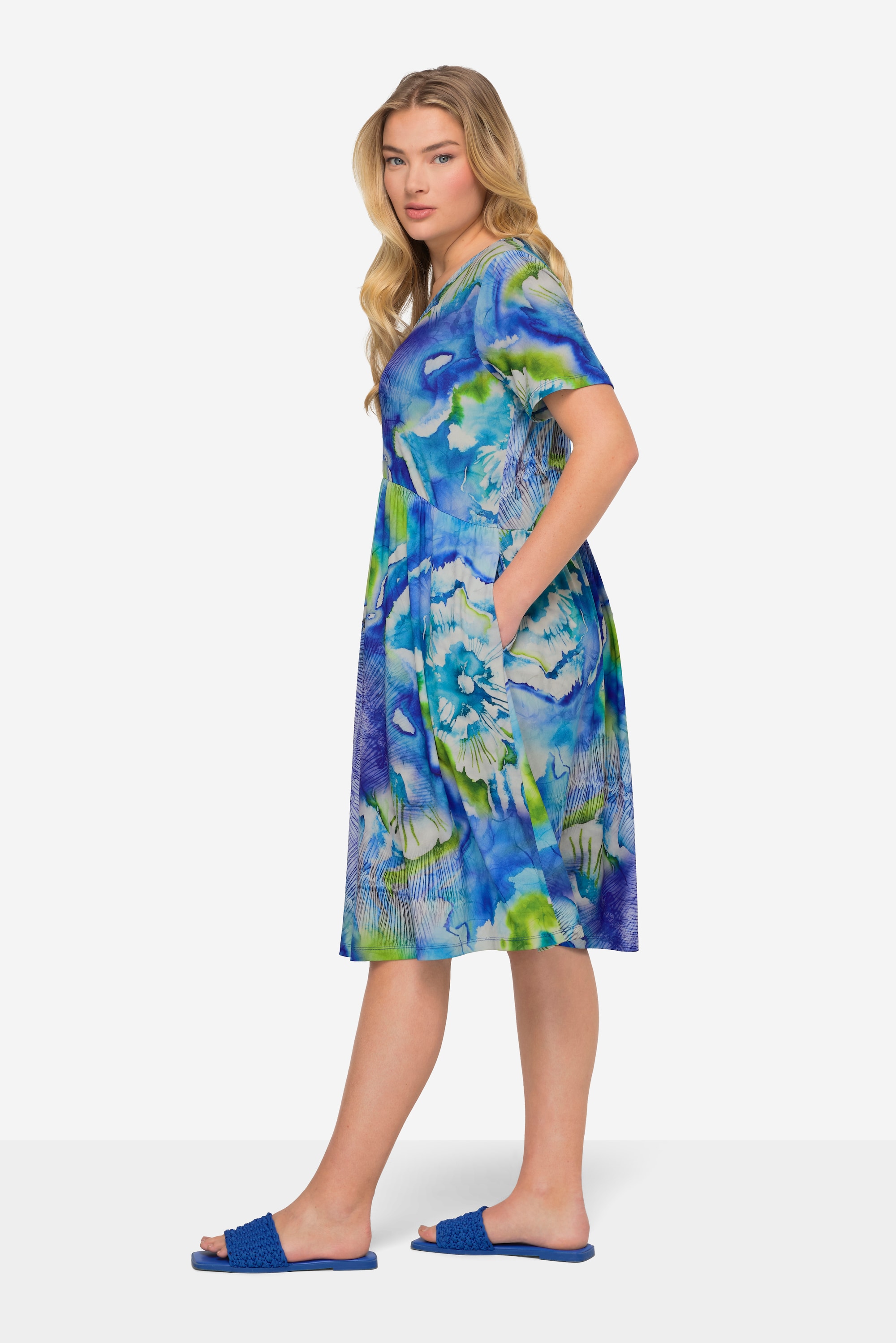 Laurasøn Damen Jerseykleid Batik Blüten V Ausschnitt Halbarm 829141