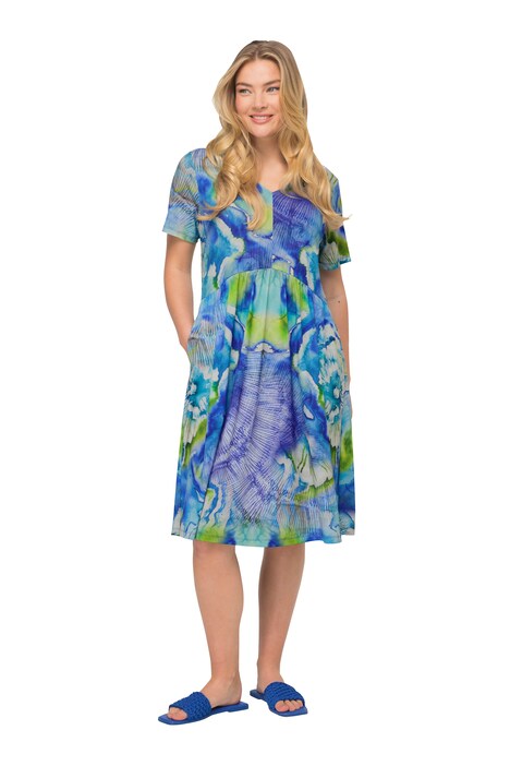 Jersey Batik Flower Dress V Neck Short Sleeve