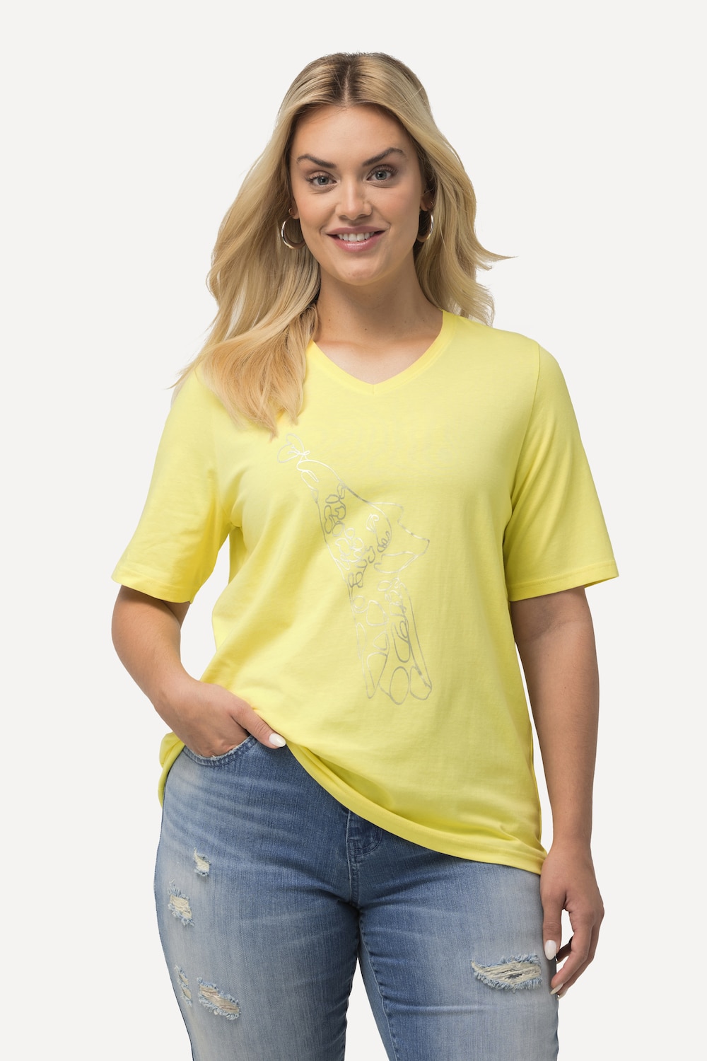 Grote Maten T-shirt, Dames, geel, Maat: 58/60, Katoen, Ulla Popken