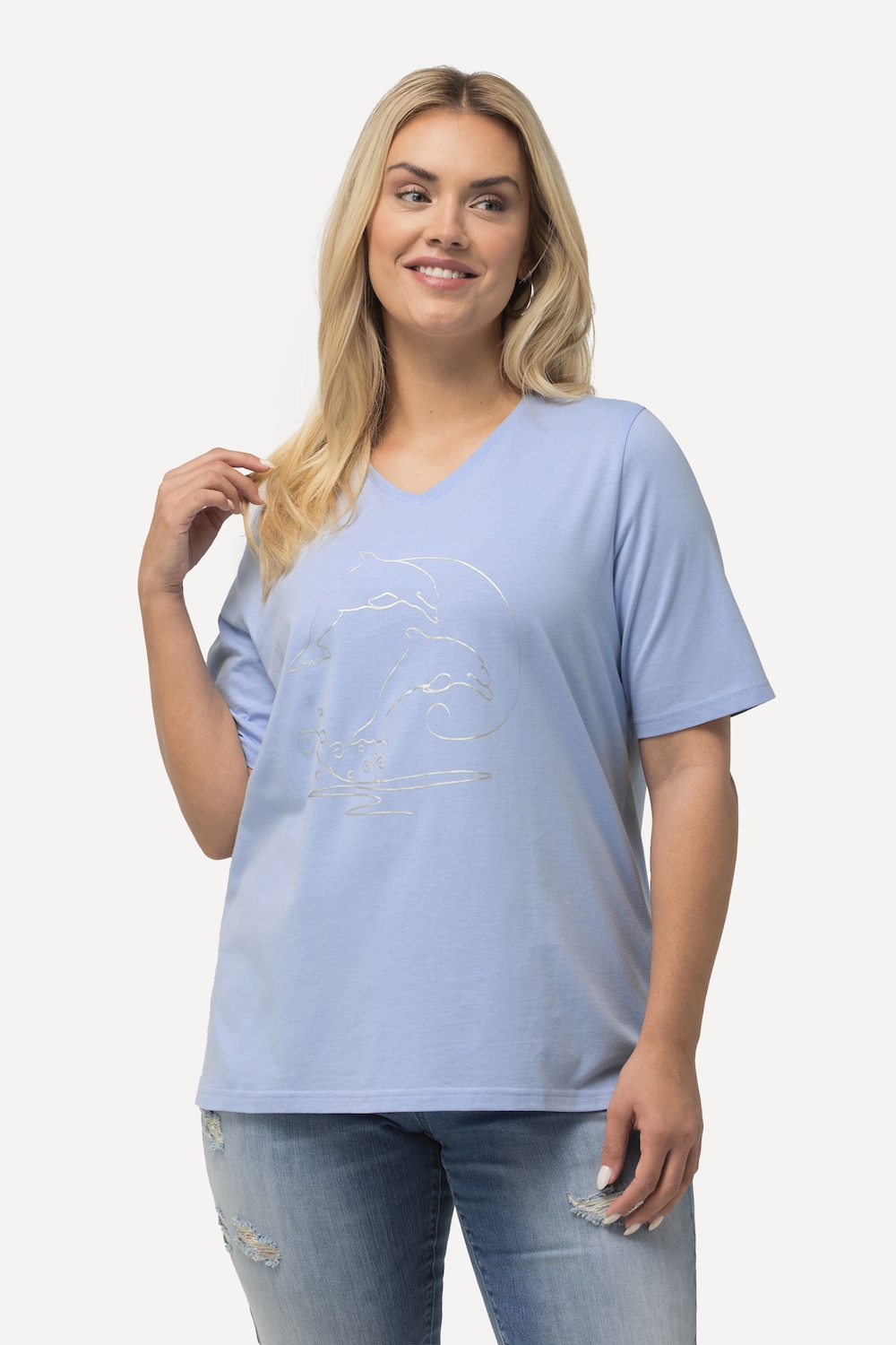 Grote Maten T-shirt, Dames, blauw, Maat: 42/44, Katoen, Ulla Popken