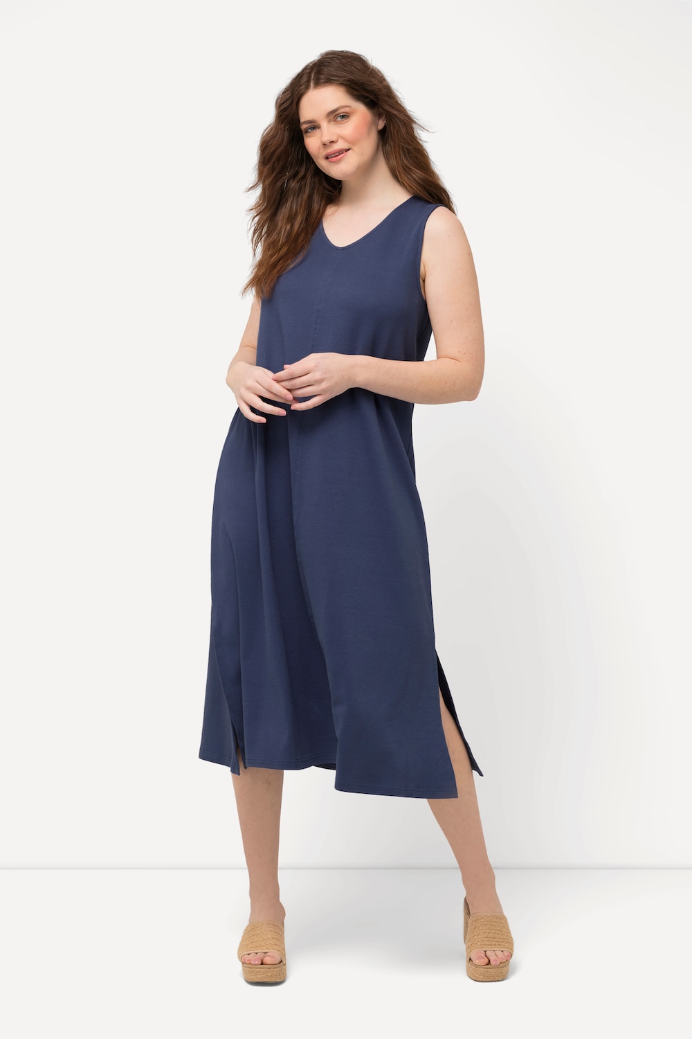 Grote Maten Jersey midi-jurk, Dames, blauw, Maat: 50/52, Katoen, Ulla Popken