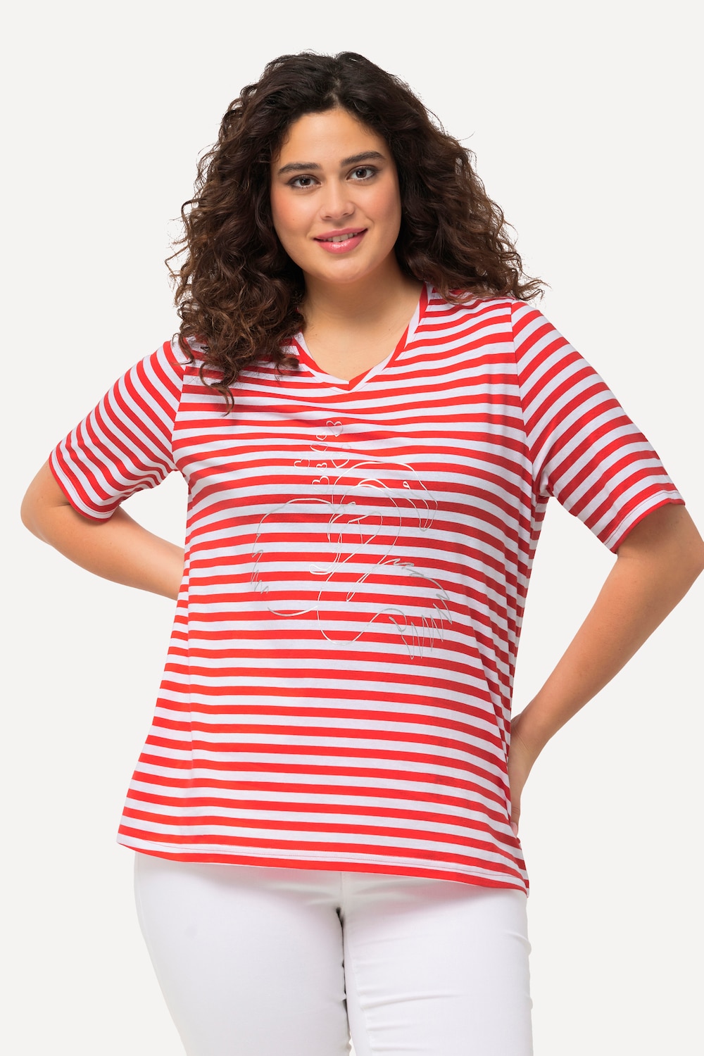 Grote Maten Shirt, Dames, rood, Maat: 50/52, Katoen, Ulla Popken