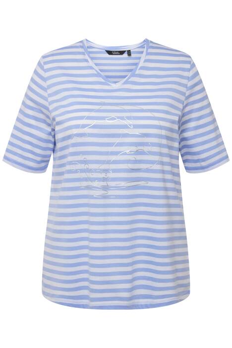 Tričko, pruhy, metalické zvíře, výstřih do V, krátké rukávy