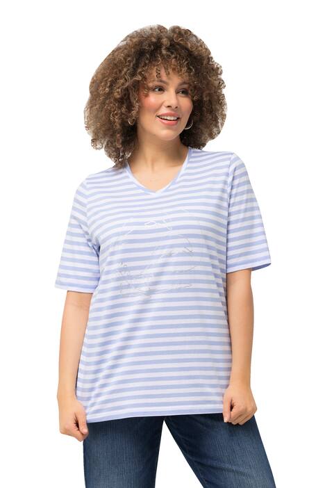 Tričko, pruhy, metalické zvíře, výstřih do V, krátké rukávy