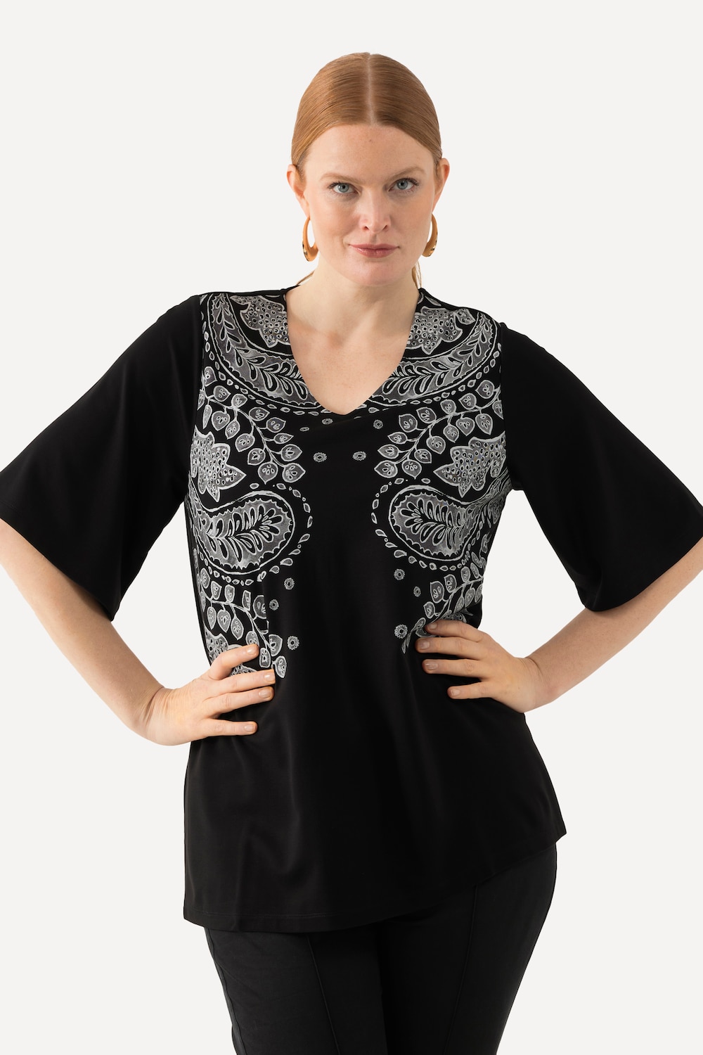 Grote Maten Shirt, Dames, zwart, Maat: 46/48, Viscose/Synthetische vezels, Ulla Popken