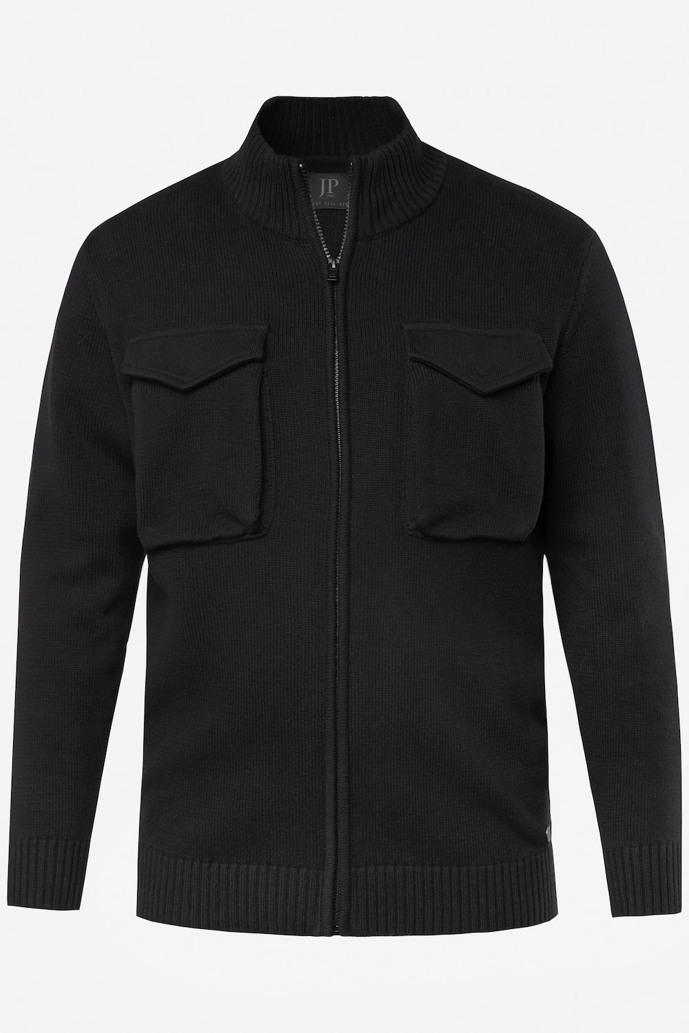 Strickjacke, Pattentaschen , Stehkragen, Zipper