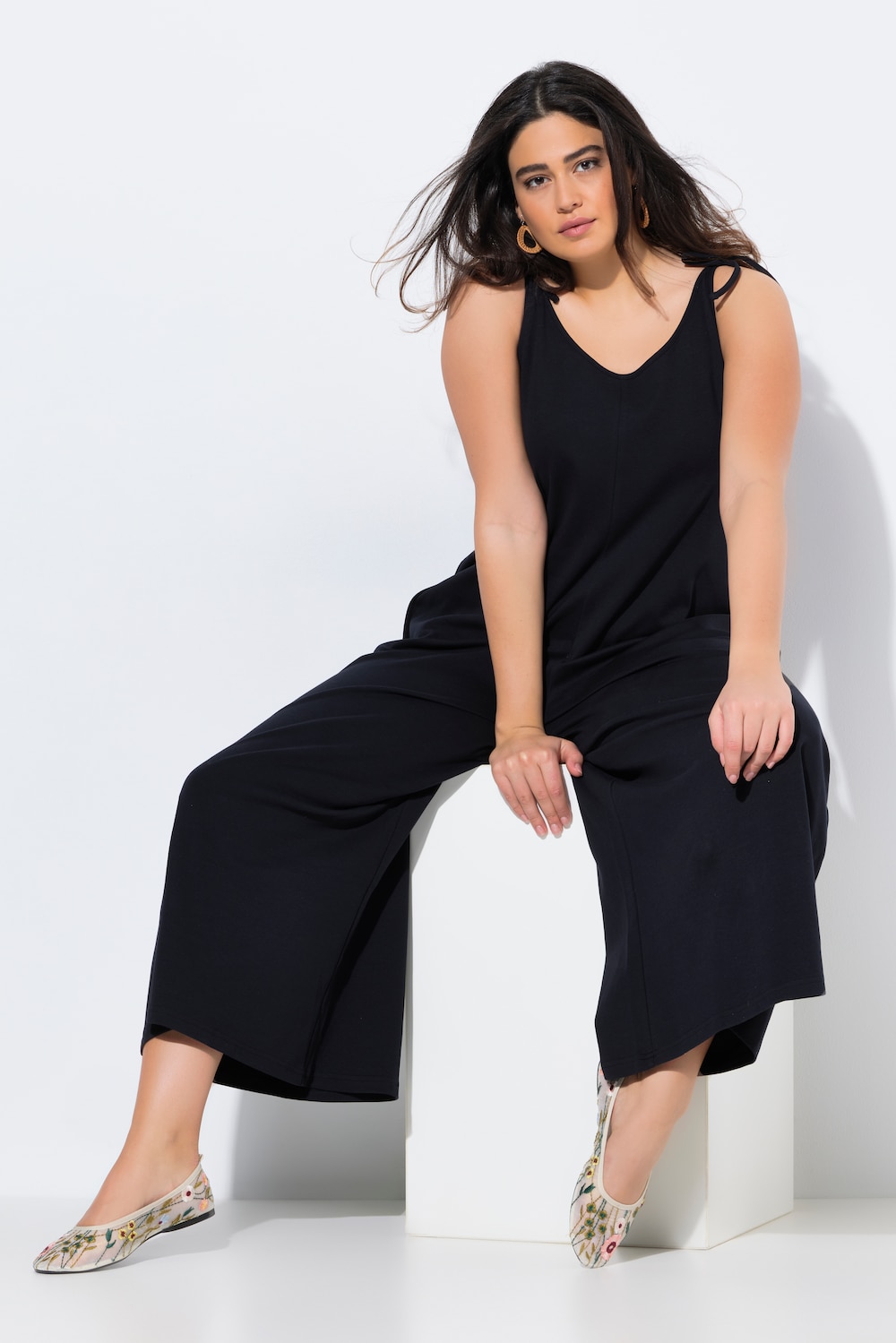 Jersey-Jumpsuit, weites Bein, Ziernaht, Biobaumwolle