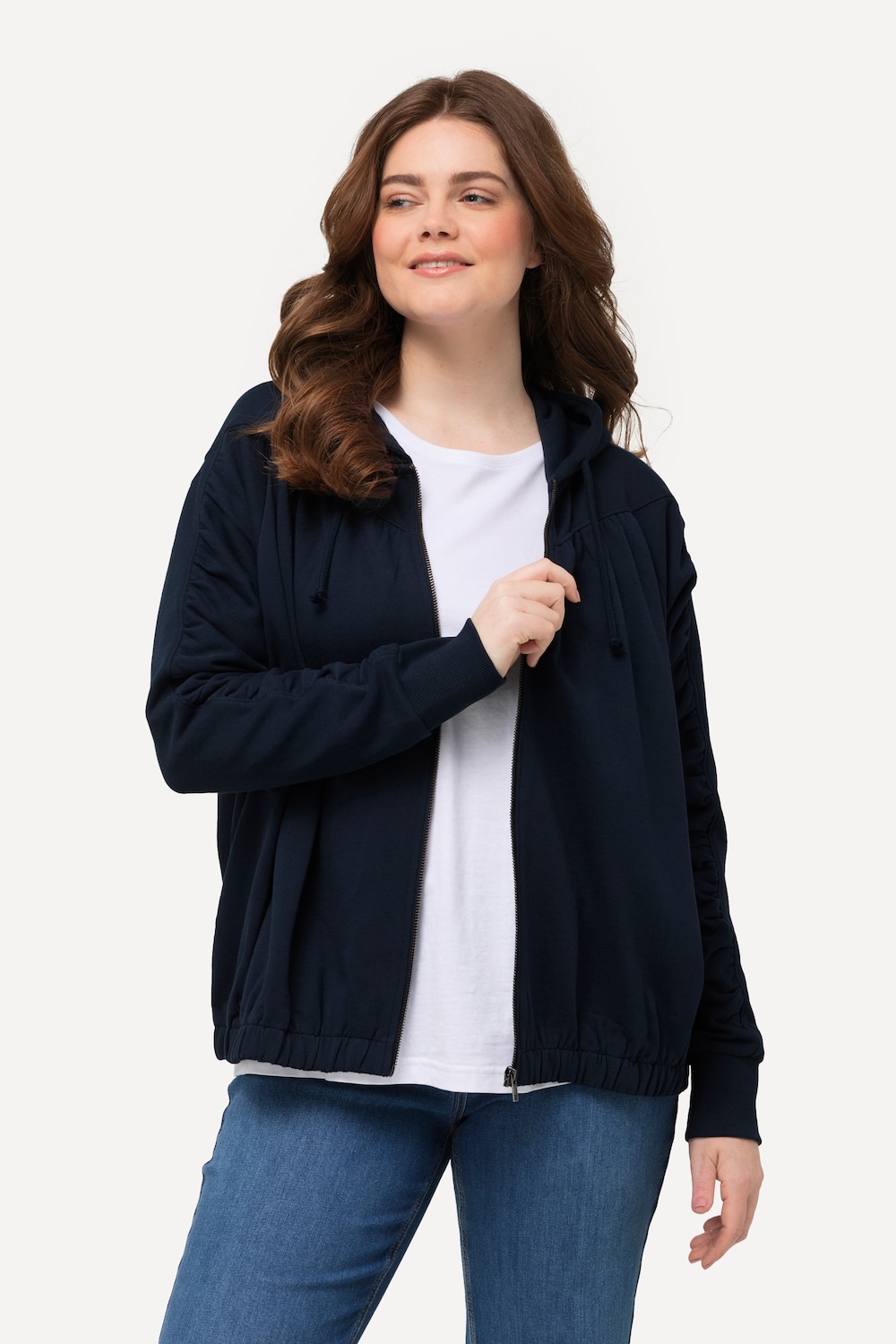 Große Größen Hoodie-Jacke, Damen, blau, Größe: 46/48, Baumwolle, Ulla Popken