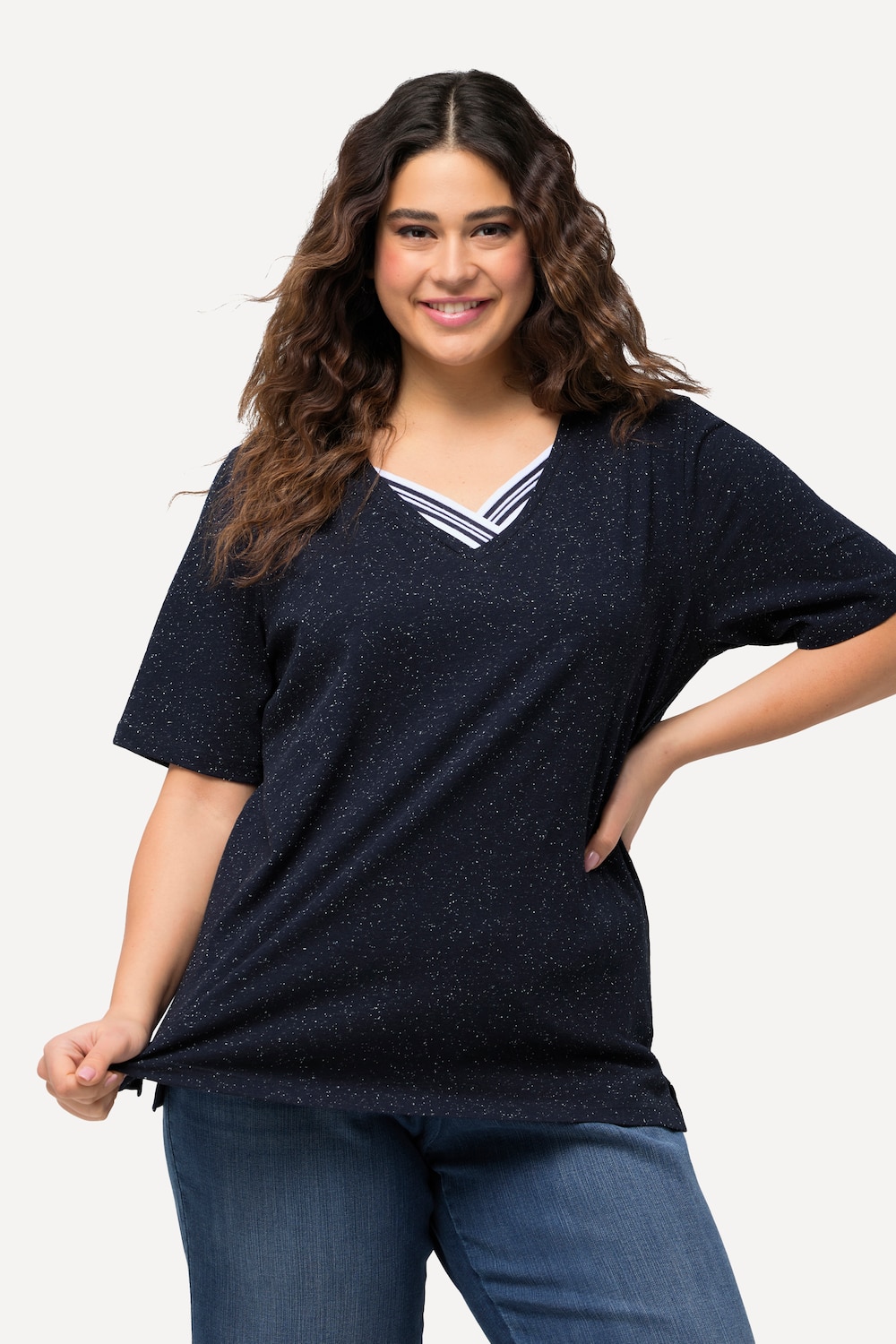 Große Größen T-Shirt, Damen, blau, Größe: 42/44, Baumwolle, Ulla Popken