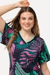 Jersey-midikjole, palmer, A-linje, V-hals, halve ermer