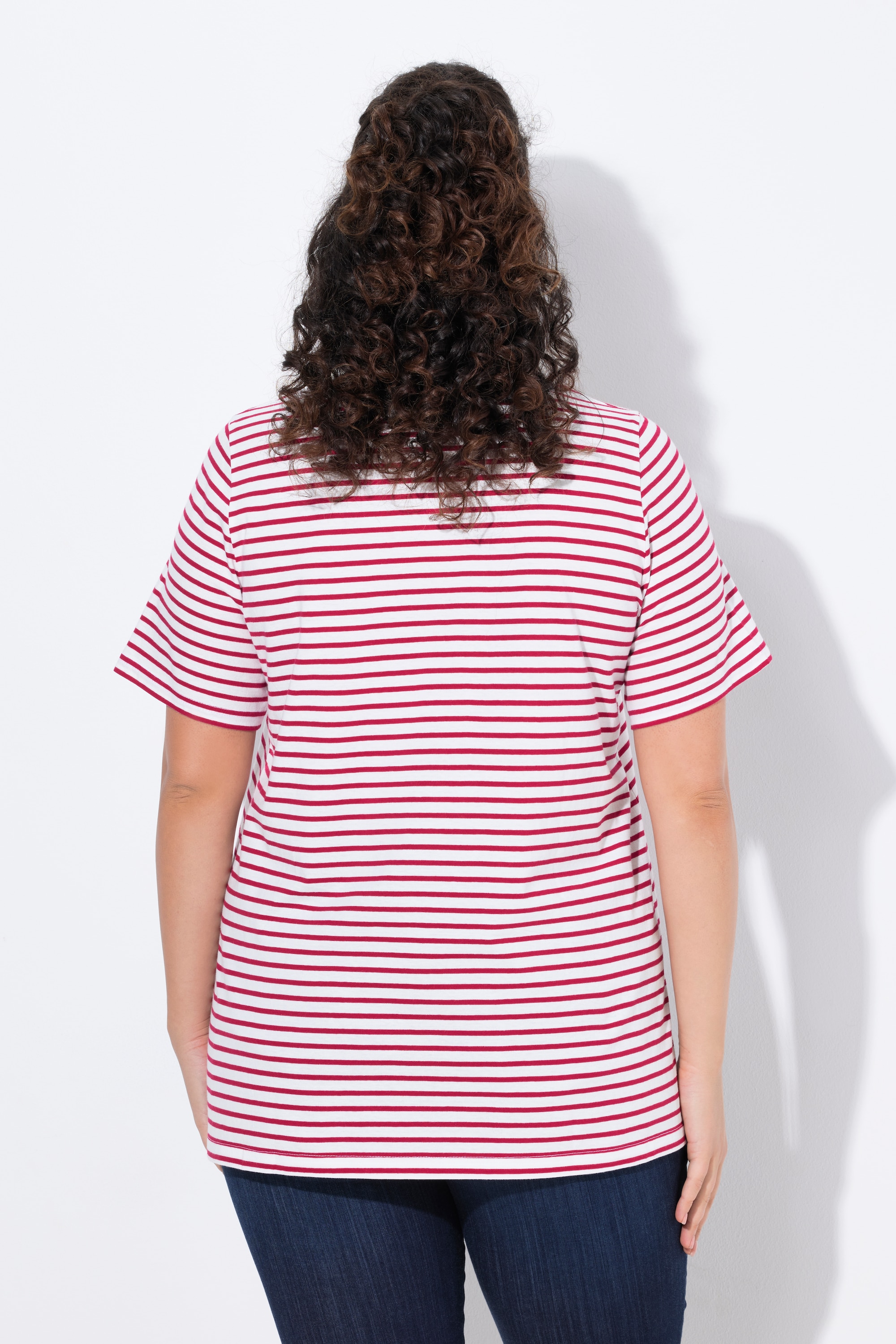 Ulla Popken Damen große Größen T Shirt Ringel Palmenstickerei Rundhals