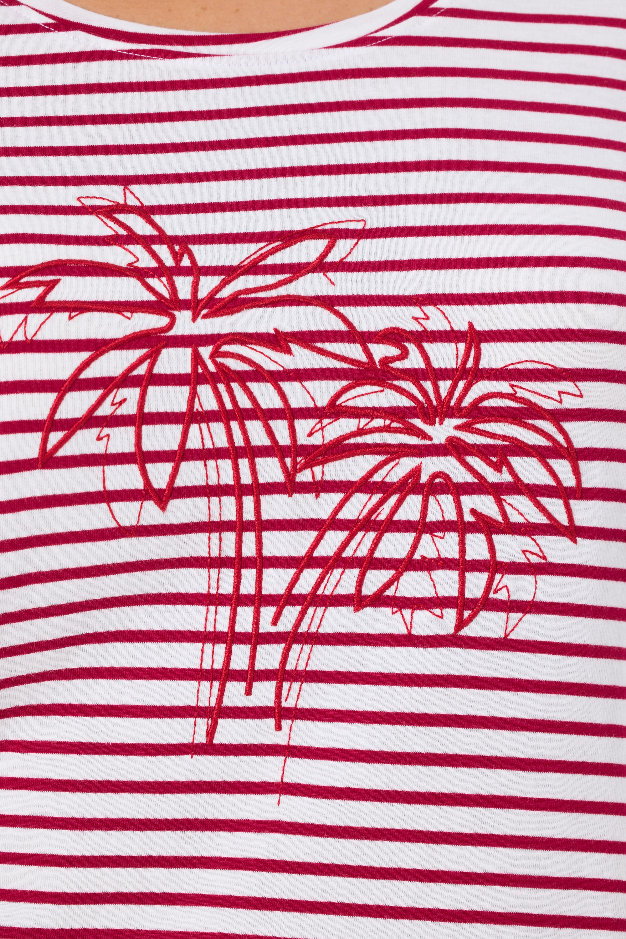 Ulla Popken Damen große Größen T Shirt Ringel Palmenstickerei Rundhals