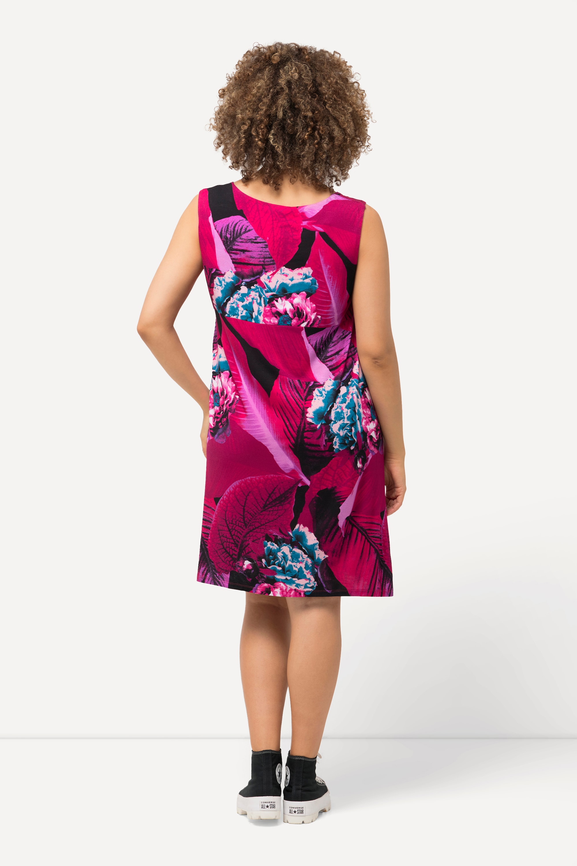 Ulla Popken Damen große Größen Jersey Minikleid A Linie Rundhals ärmellos