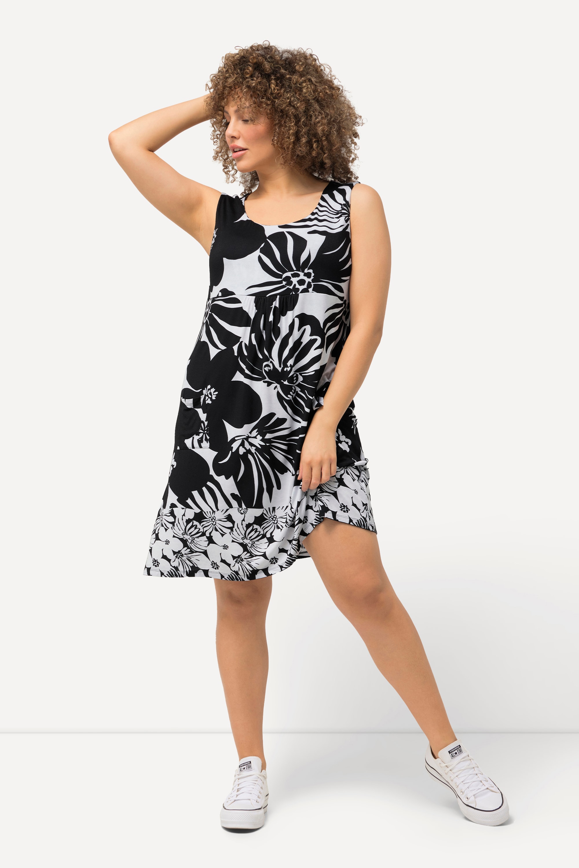 Ulla Popken Damen große Größen Jersey Minikleid Blüten A Linie Rundhals