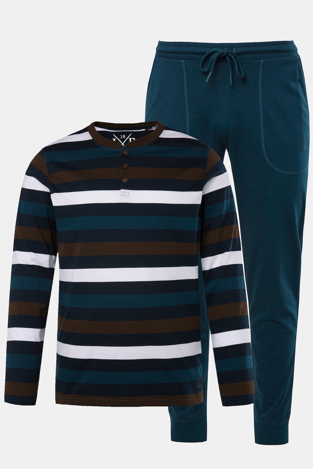 JP1880 pyjama, homewear, tweedelig, henley met strepen, lange broek, tot 8XL