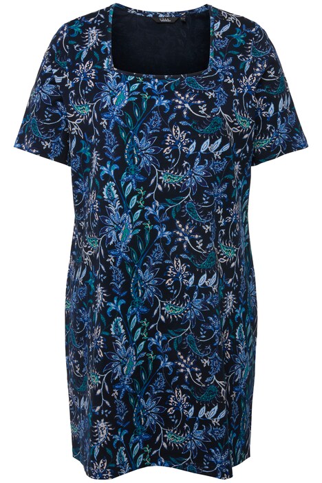 Dlouhé tričko, květovaný potisk, hranatý výstřih, krátké rukávy