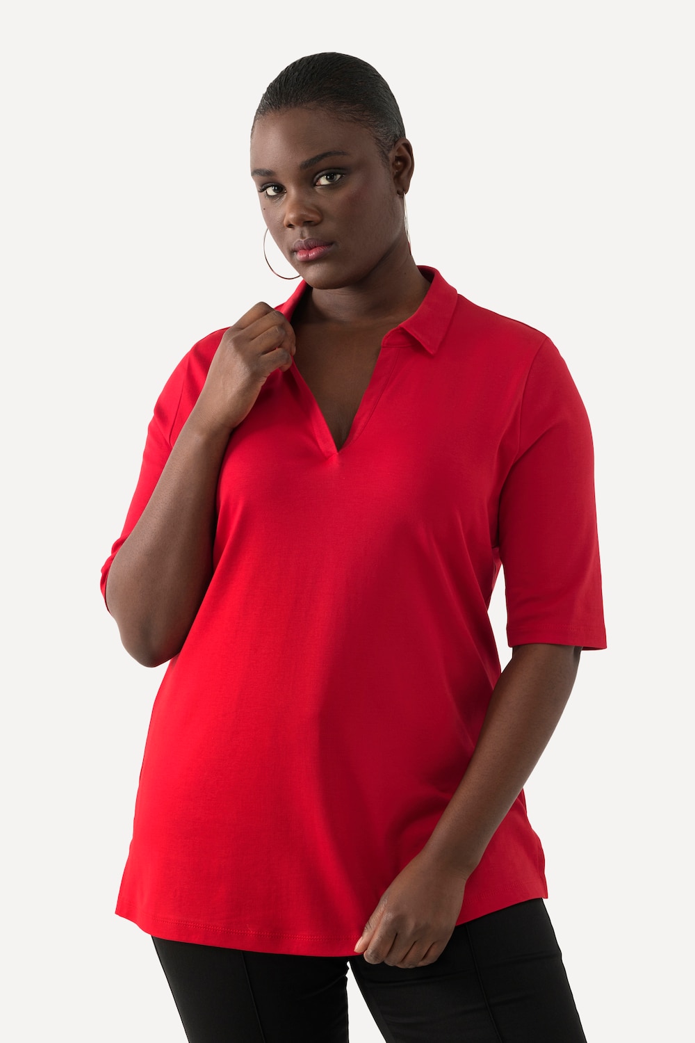 Grote Maten PimaCotton poloshirt, Dames, rood, Maat: 54/56, Katoen, Ulla Popken