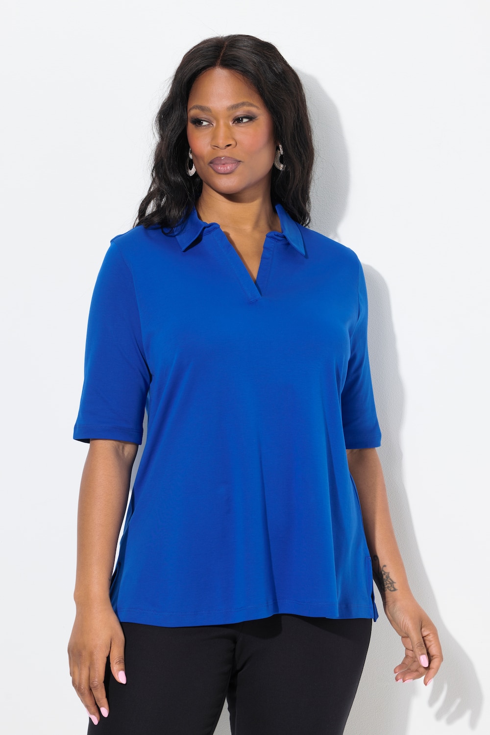 Große Größen Pima Cotton Poloshirt, Damen, blau, Größe: 42/44, Baumwolle, Ulla Popken