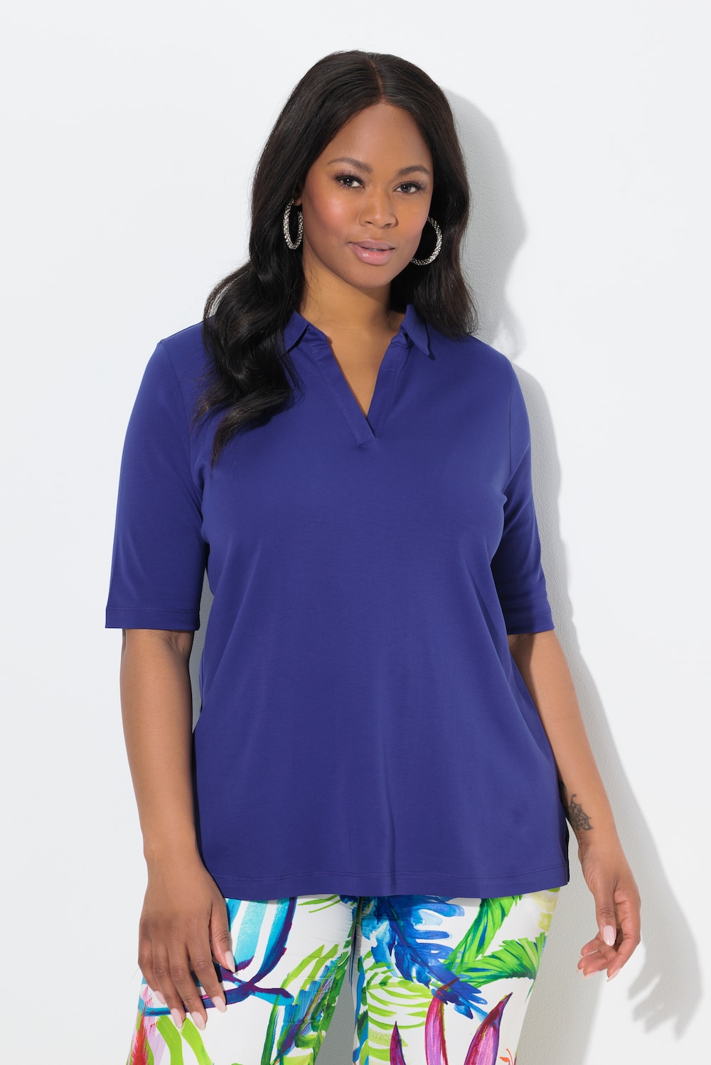 Große Größen Pima Cotton Poloshirt, Damen, blau, Größe: 42/44, Baumwolle, Ulla Popken