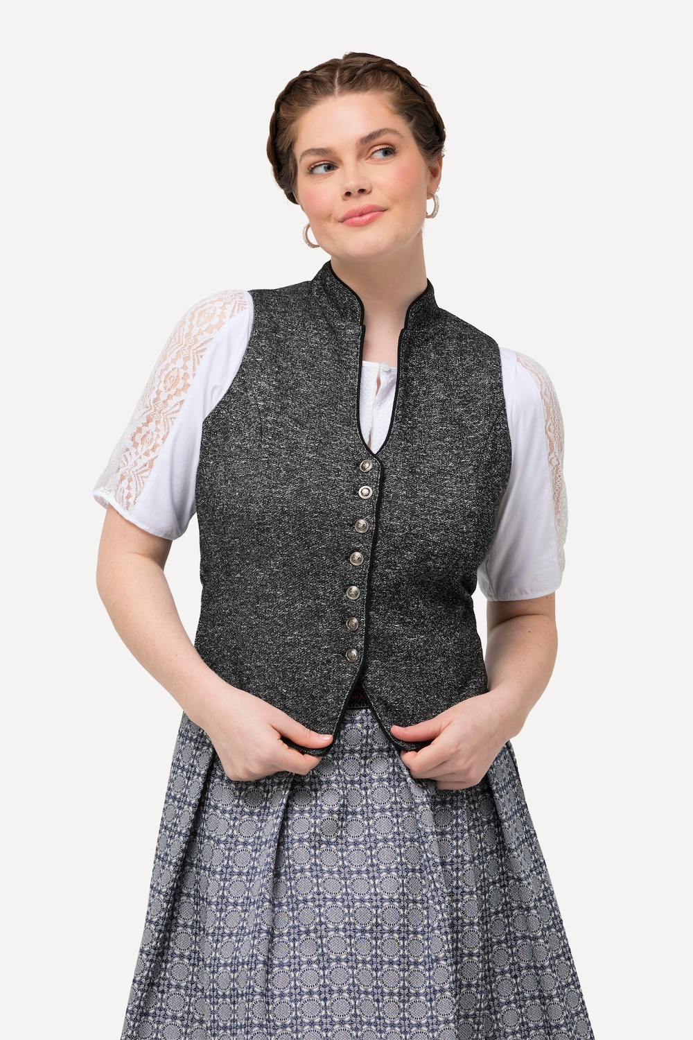 Große Größen Trachtenmieder, Damen, grau, Größe: 50, Polyester/Baumwolle, Ulla Popken