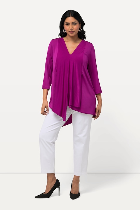 Asymmetric Layered 3/4 Sleeve Slinky Shirt