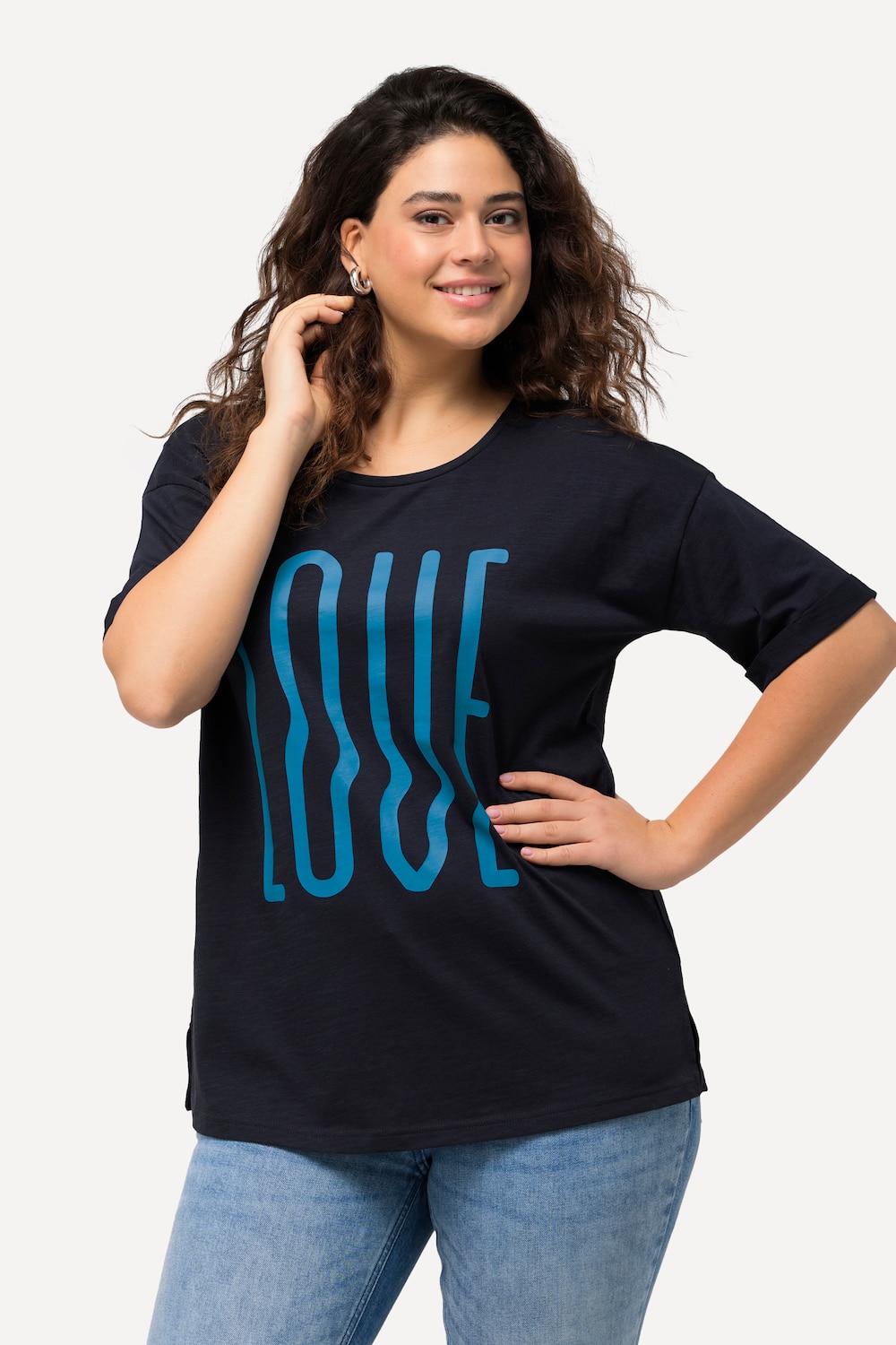 Große Größen T-Shirt, Damen, blau, Größe: 50/52, Baumwolle, Ulla Popken