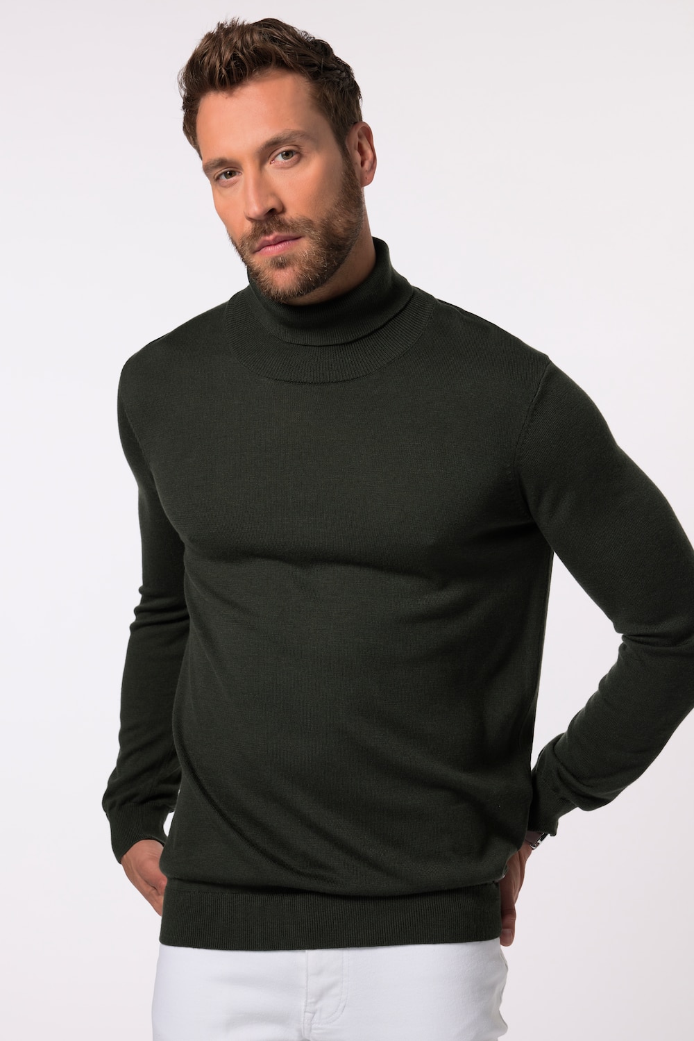 Große Größen Rollkragen-Pullover FLEXNAMIC®, Herren, grün, Größe: 4XL, Synthetische Fasern/Polyester/Wolle, JP1880