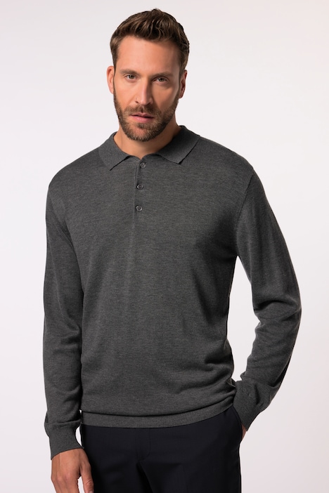 Polo JP 1880 en maille FLEXNAMIC®, manches longues, Merino-Touch - jusqu'au 7 XL