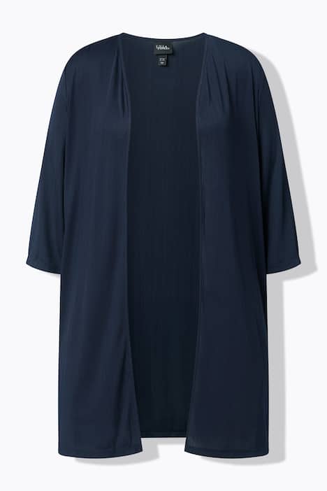 Longjacke, Rippjersey, offene Form, V-Ausschnitt