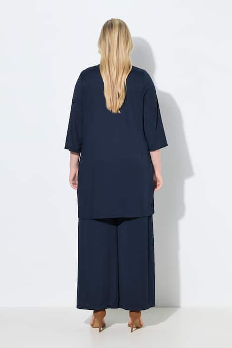 Longjacke, Rippjersey, offene Form, V-Ausschnitt