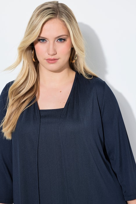 Longjacke, Rippjersey, offene Form, V-Ausschnitt